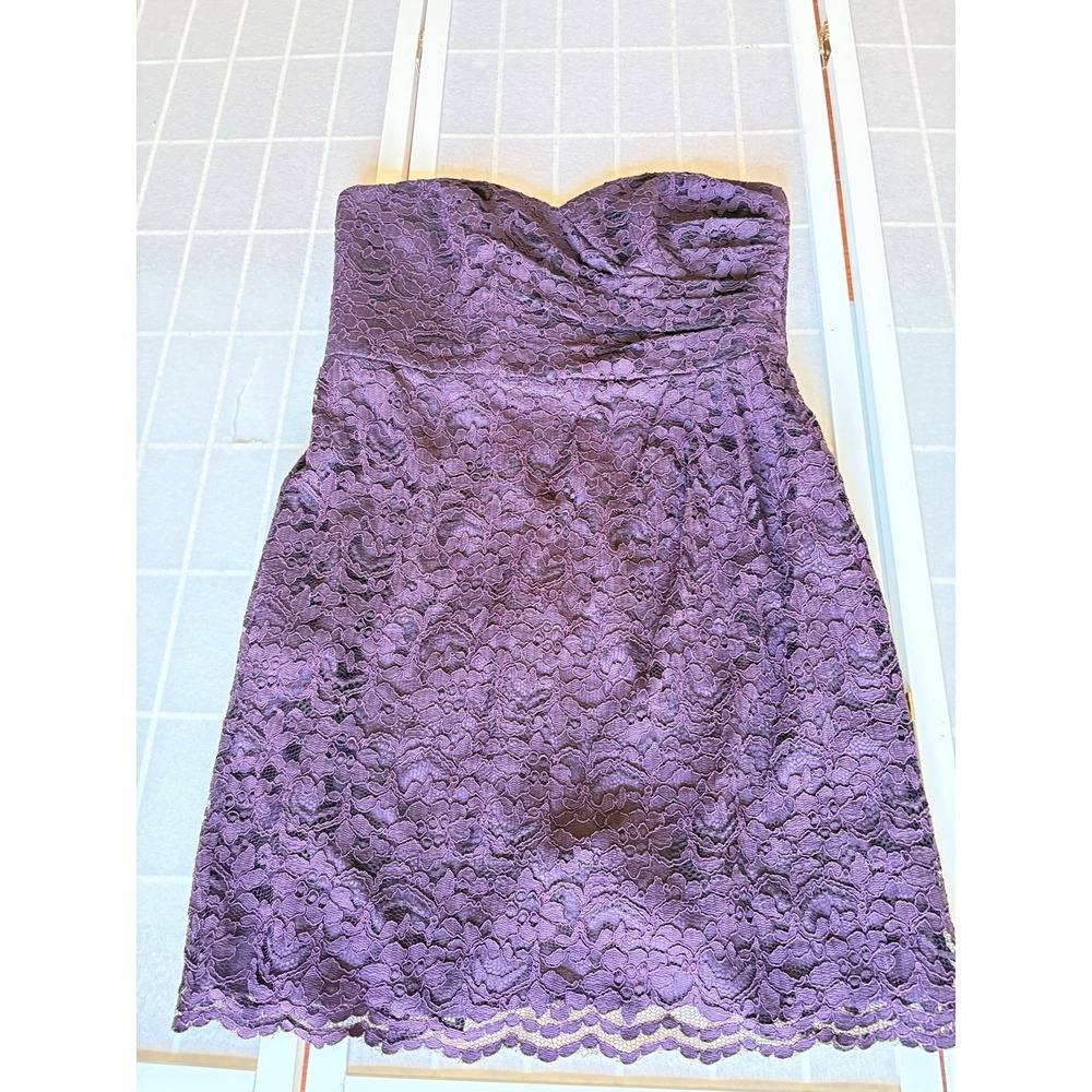 Purple Lace Strapless Mini Dress Size 14 Sweetheart Cocktail Homecoming